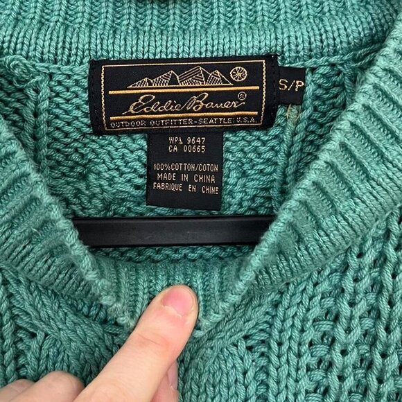 90s turquoise chunky cotton cable knit sweater - Picture 6 of 6